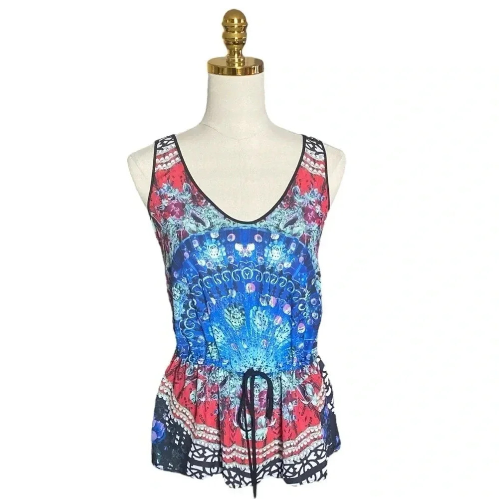 CLOVER CANYON | Multicolored Floral Print Sleeveless Peplum Tank Top Size M
